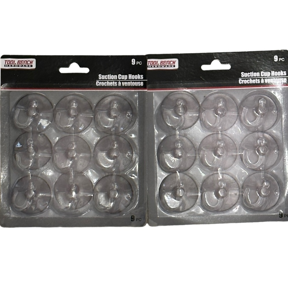 Tool Bench Hardware 2 Pks Clear Suction Wall Hanger Hooks NWT